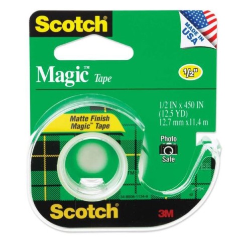 3M Scotch 104 Magic Tape + Dispenser - 1/2in x 450in (pkt/12pcs)